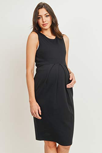 Womens Front Pleat Knee Length Midi Maternity Dress - color: Black, size: Medium