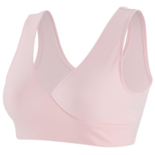 Women's Cotton Wireless Sleep Bra for Nursing and Maternity - color: Pink+white+navy Blue, size: X-Large