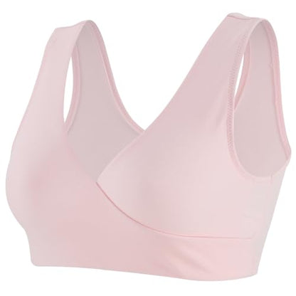 Women's Cotton Wireless Sleep Bra for Nursing and Maternity - color: Pink+white+navy Blue, size: Medium