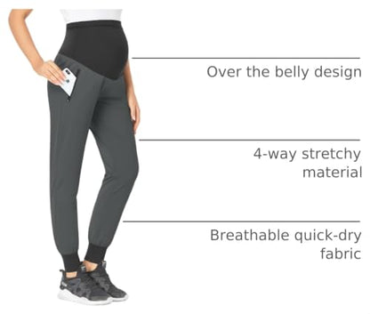 POSHGLAM Women's Maternity Joggers Casual Quick-Dry Active Pregnancy Scrub Pants - color: Pewter, size: Small
