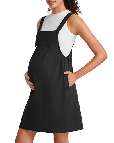 G4Free EverGoing Maternity Overall Dress Adjustable Straps Pregnancy Jumpsuits Dresses with Pockets Casual Work - color: Black, size: Medium