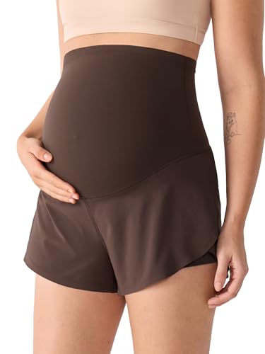 MOMANDA Athletic Maternity Dolphin Shorts 3" - color: Clay Brown, size: Small