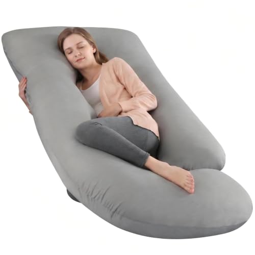 Pregnancy Pillow for Sleeping, Soft 57“ Full Body Maternity Pillow, U Shaped with Removable Washable Cover, Support for Back, Belly, Leg, Hip, Neck & Shoulder - color: Cooling Grey