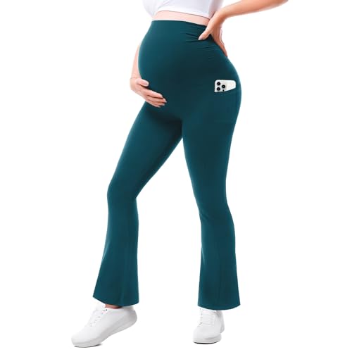 Walifrey Maternity Flared Leggings Yoga Pants - color: Teal, size: X-Large