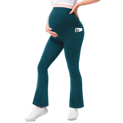 Walifrey Maternity Flared Leggings Yoga Pants - color: Teal, size: X-Large