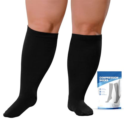 Plus Size Compression Socks: Wide Calf for Women Men 20-30 mmHg - color: Black, size: 5X-Large