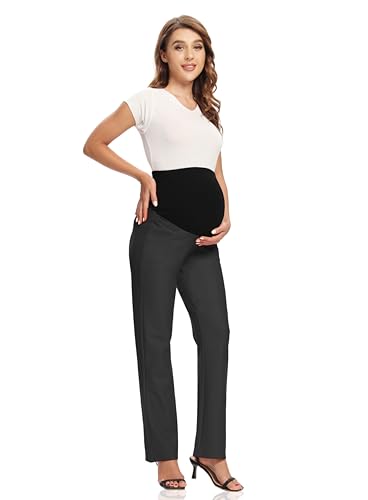 Foucome Women's Maternity Pants Over Belly Dress Work Pants - color: Dark Grey, size: Large