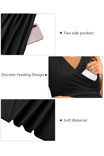 OUGES Womens V-Neck Sleeveless Summer Floral Maternity Dresses Nursing Gown Breastfeeding Dress - color: Black-sleeveless, size: XX-Large