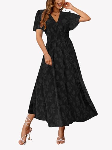 CzzzyL Women's Nursing Floral Dress V Neck Wedding Guest with Pockets - color: Black, size: Medium