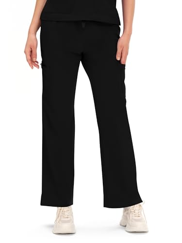 COZYFIT Scrubs for Women - V Neck Top & Cargo Straight Pants 12 Pockets - color: Black, size: Small