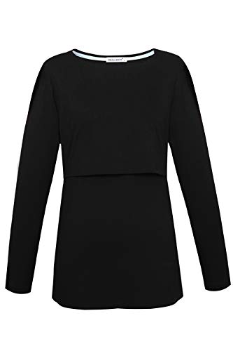 Smallshow Women's Maternity Nursing Tops Comfy Long Sleeve Breastfeeding T-Shirt - color: Black-deep Grey-light Grey(cotton), size: Medium