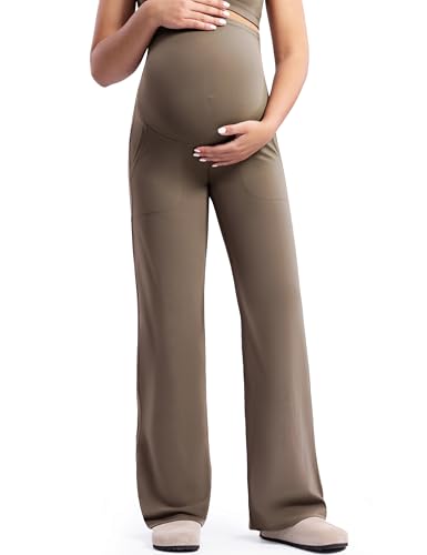 POSHDIVAH Creamluxe Maternity Wide Leg Pants Pregnancy Work Trousers - color: Mocha Mousse, size: Small