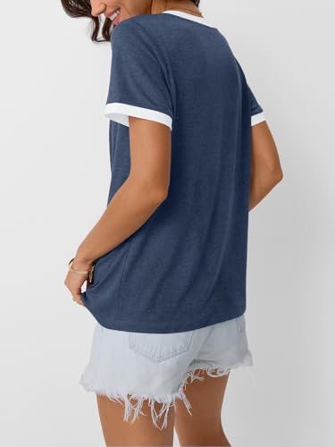 AUTOMET Womens Short Sleeve T-Shirts V Neck Summer Tops Comfy Clothes 2026 - color: Navy, size: Medium