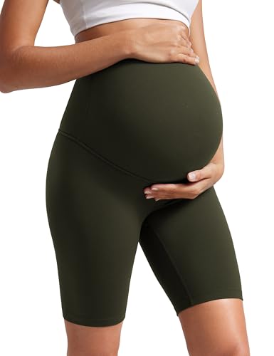 CRZ YOGA Maternity Biker Shorts 8" - color: Olive Green, size: Small