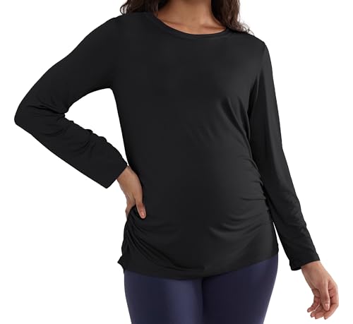 Joyaria Cooling Maternity Shirts Long Sleeve Bamboo Viscose for Women - color: Black, size: Small