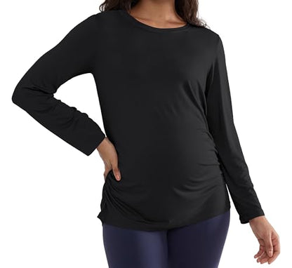 Joyaria Cooling Maternity Shirts Long Sleeve Bamboo Viscose for Women - color: Black, size: Medium