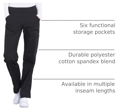 Cherokee Women's Scrub Pants Mid Rise Straight Leg Pull-on Cargo Pant with 6 Pockets & 2-Way Stretch Fabric - WW170 - color: Black, size: XX-Large Plus