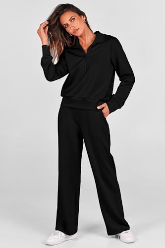 PRETTYGARDEN Women's 2 Piece Matching Lounge Set Sweatsuits - color: Black, size: X-Small