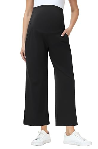 Foucome Women's Maternity Capris Wide Leg Cropped Pants - color: Black, size: Small