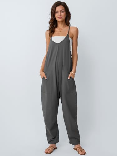 AUTOMET Womens Jumpsuits Casual Summer Romper Beach Vacation Outfits 2026 - color: Darkgrey, size: Medium