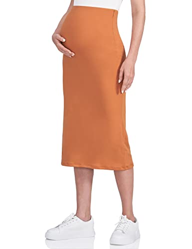 POSHDIVAH Maternity Skirt Over The Belly - color: Camel, size: Large