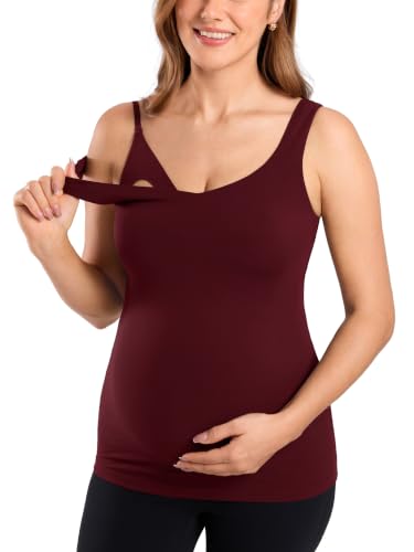 MOMANDA Maternity Nursing Tank Tops - color: Red Merlot, size: Small