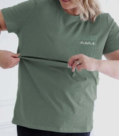 Zipper Breastfeeding Shirts for Women Distressed Maternity Tees with Pocket - color: Green, size: Medium