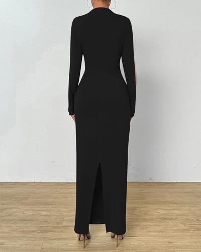 BTFBM Maxi Long Sleeve Dresses for Women Wedding Guest - color: Black, size: Small