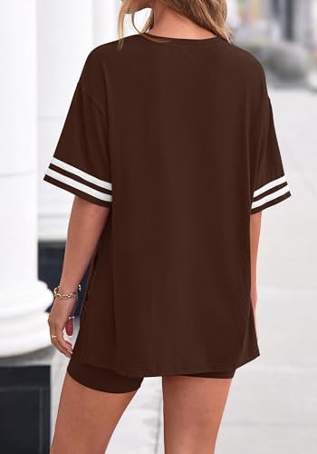 KIRUNDO 2 Piece Sets for Women Summer Lounge Set - color: Brown, size: X-Large