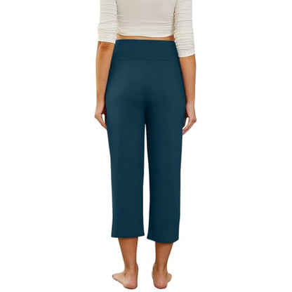 Maternity Capri Pants, Over The Belly Pregnancy Pants with Pocket - color: Blue, size: Medium