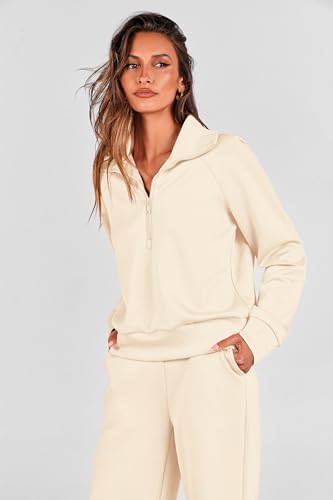 PRETTYGARDEN Women's 2 Piece Matching Lounge Set Sweatsuits - color: Beige, size: Small