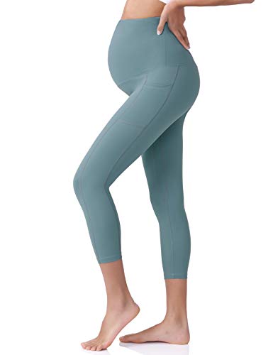 POSHDIVAH Maternity Capri Leggings with Pockets Pregnancy Workout Pants - color: Black Blue, size: Large