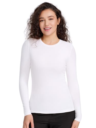 COZYFIT Underscrub Long Sleeve Women, Scrubs Undershirts, High Crew Neck - color: White, size: Small