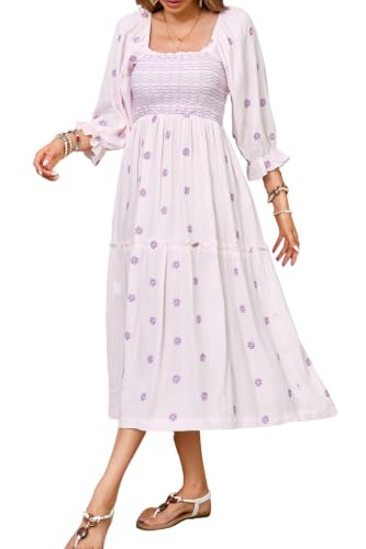 R.Vivimos Women's Cotton Floral Embroidered Boho Midi Dress with Pockets - color: Light Pink, size: X-Large