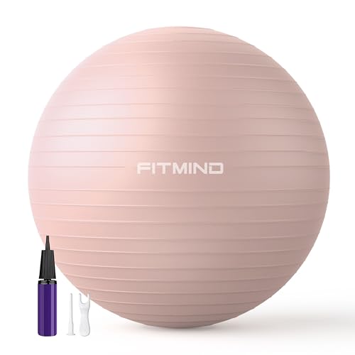 FITMIND_ Extra Thick Exercise Ball Yoga Ball 22in/26in/30in for Workout Pregnancy Stability,Anti-Burst and Slip Resistant Swiss Ball with Pump for Yoga, Pilates, Fitness,Birthing,Physical Therapy - color: pink, size: 22-26in/55-65cm