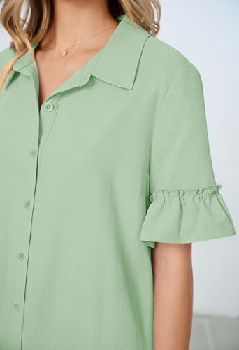 MEROKEETY Women's Summer Casual Tshirt Dress Button Down Shift Mini Dresses - color: Light Green, size: Small