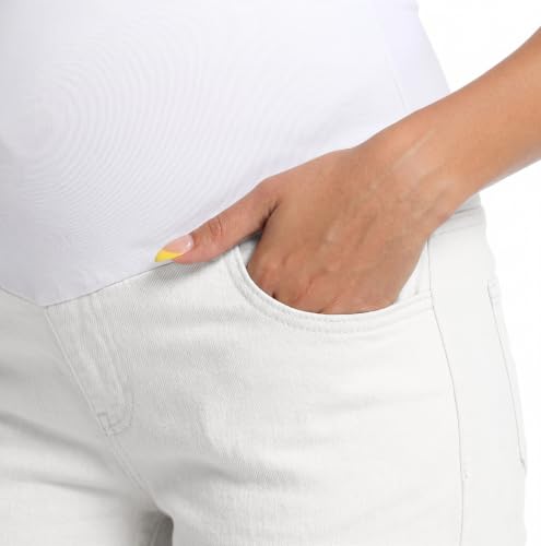 V VOCNI Maternity Jeans Straight Leg Pregnancy Wide Leg Denim Pants - color: White, size: Medium