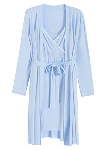 Latuza Women's Viscose Nursing Nightgown and Robe Set - color: Light Blue, size: Large