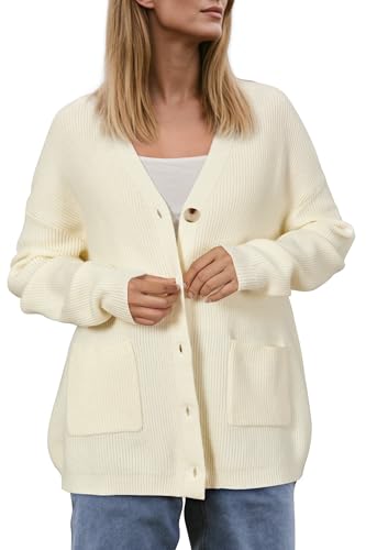 OUGES Women's Wool Blend Chunky Oversized Cardigan Soft Knit Button Down Sweater with Pockets 2026 - color: Apricot, size: Large