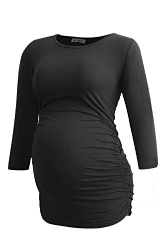 Smallshow Women's Maternity Tunic Shirts 3/4 Sleeve Ruched Pregnancy Tops - color: Army Green-black-grey(3 Pack), size: Large