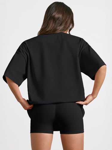 Trendy Queen Womens Oversized T-Shirts Short Sleeve Crew Neck Summer Tops - color: Black, size: Medium