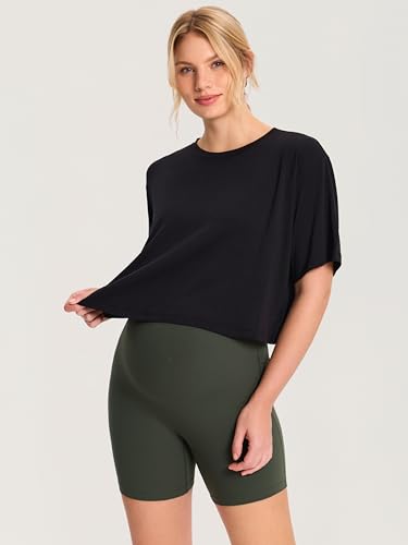 MOMANDA Cotton Modal Cropped Maternity Tops - color: Black, size: X-Small