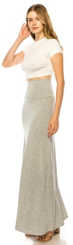 URBAN K Womens Basic Foldable High Waist Regular and Plus Size Maxi Skirts - color: #5, size: Medium
