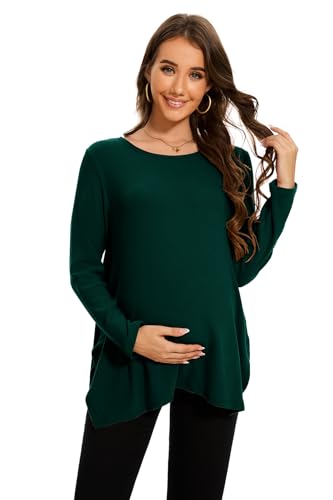 Smallshow Women's Side Split Maternity Shirts Long Sleeve - color: Deep Green, size: X-Large