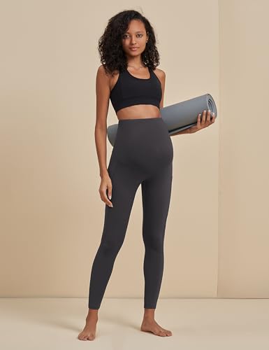 POSHDIVAH Maternity Workout Leggings Pregnancy Yoga Pants Pockets - color: Gray, size: Medium