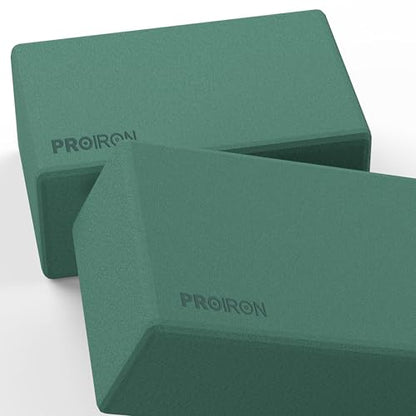 PROIRON Yoga Blocks, 2 Pack Supportive High Density Premium Eva Foam, Soft Non-Slip Surface with Curved Edges Stretch Blocks For Yoga, Pilates, Stretching - color: Pine Green