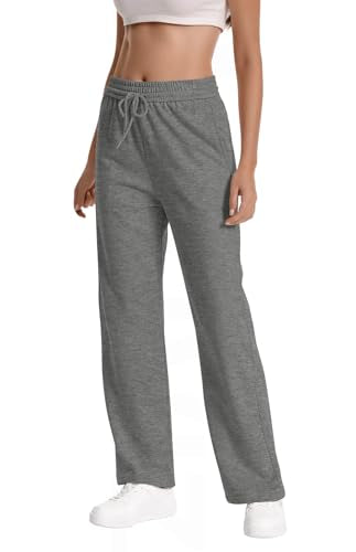 Women Baggy Straight Leg Sweatpants Drawstring Workout Pants 28'' Inseam - color: Deep Grey, size: Small