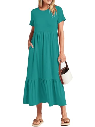 CzzzyL Women Nursing Dress Maternity Maxi Tiered Cocktail with Pockets - color: Turquoise-t, size: Medium