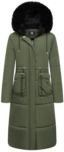 MOERDENG Women's Long Winter Puffer Coat Waterproof Warm Maxi Down Jacket - color: Army Green, size: Large