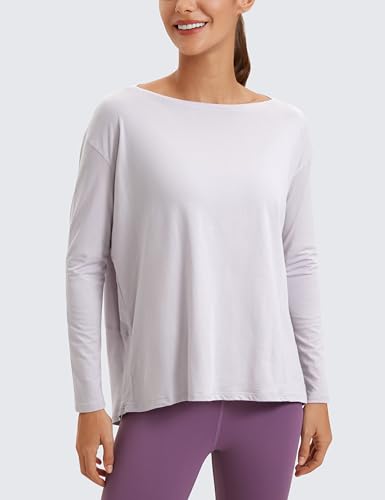 CRZ YOGA Pima Cotton Boat Neck Top - color: Iced Iris, size: Medium